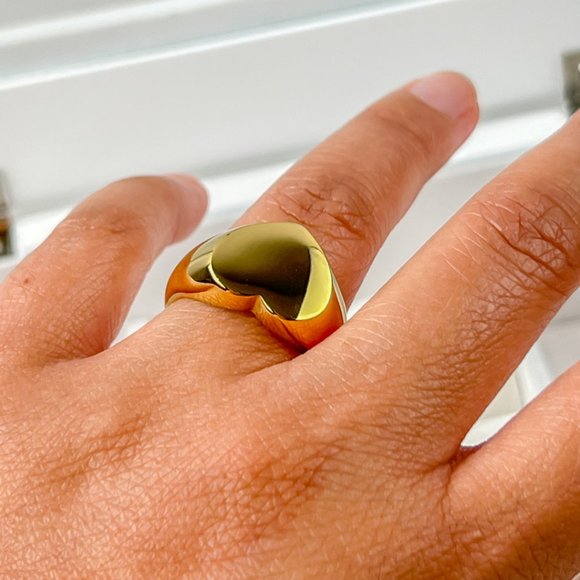 Gold Plated Chunky Heart Ring Statement Ring For Women Size 7 - Picture 2 of 11